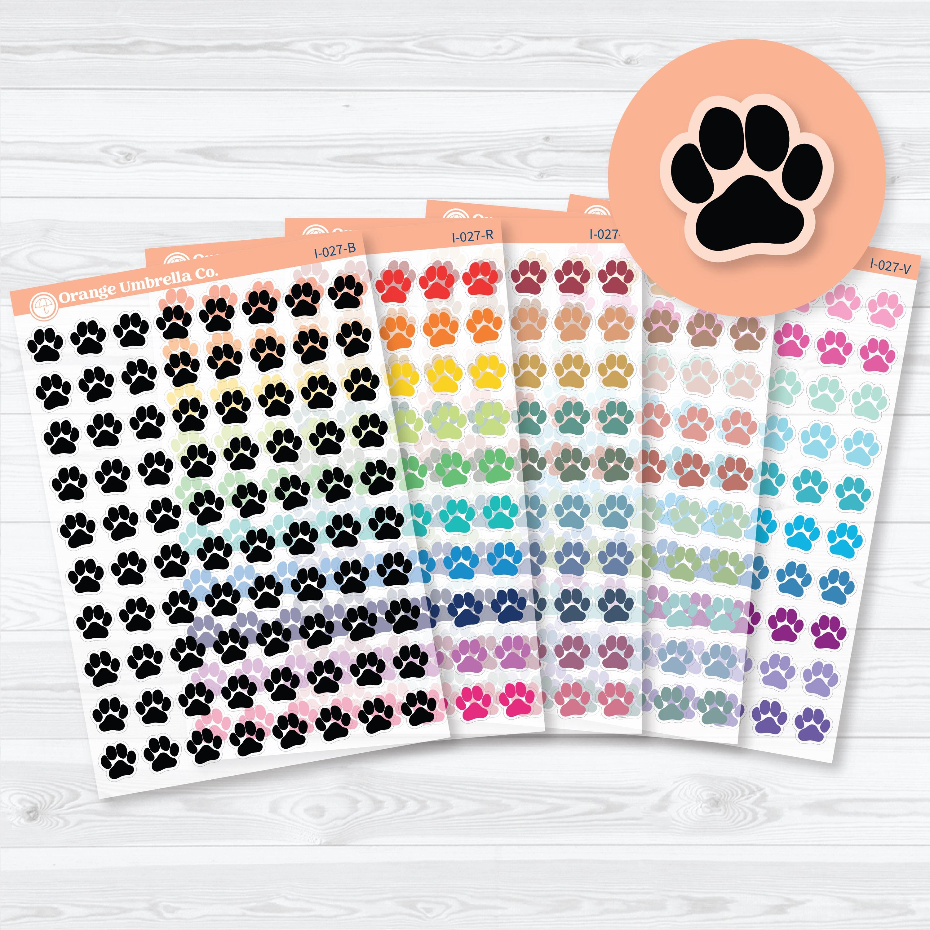 Paw print icon stickers for planners and pet tracking, clear matte sticker sheet
