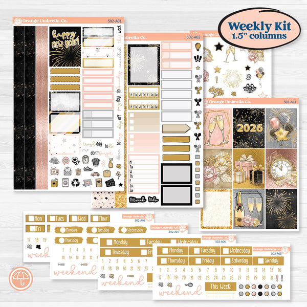 New Year’s Day Kit | Weekly Sticker Kit for Vertical Planners like Erin Condren | All That Glitters | KIT-502-A