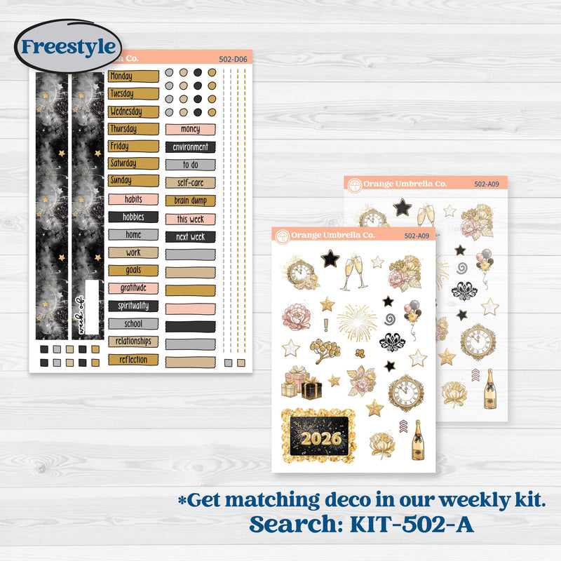 New Year’s Day Kit | Journaling or Scrapbooking Kit | Creative Junk Journal Planner Stickers | All That Glitters | KIT-502-D
