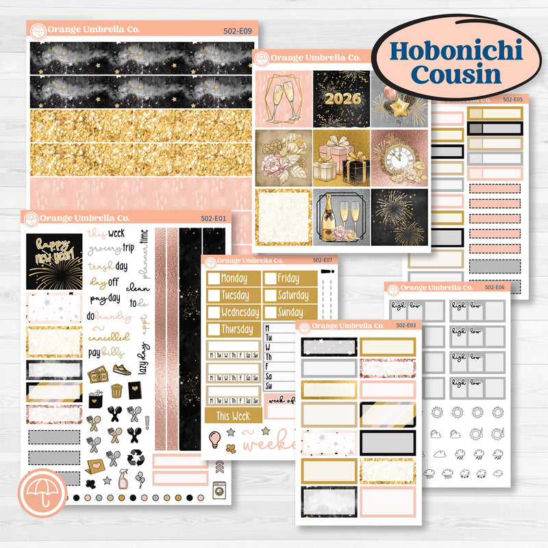 New Year’s Day Kit | Hobonichi Cousin Weekly & Daily Planner Kit Stickers | All That Glitters | KIT-502-E