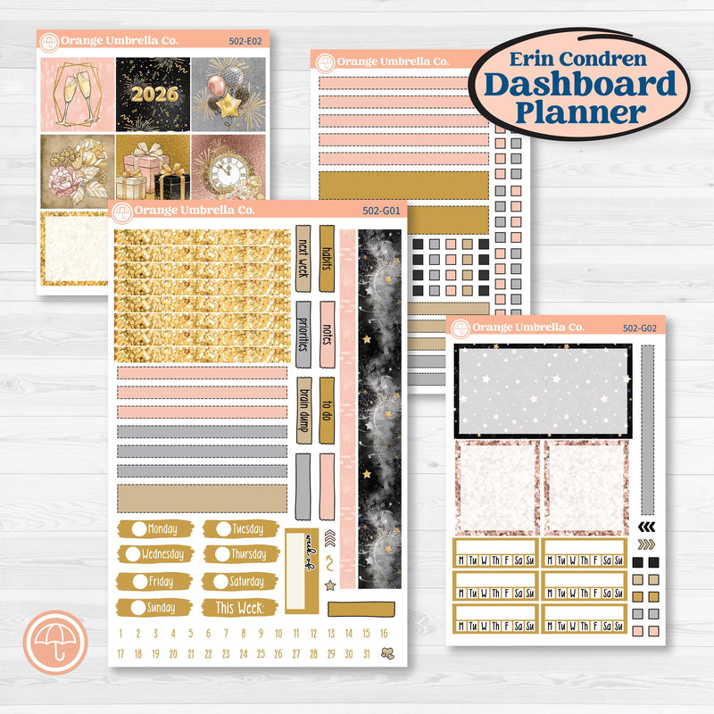 New Year’s Day Kit | Erin Condren Weekly Dashboard Planner Kit Stickers | All That Glitters | KIT-502-G