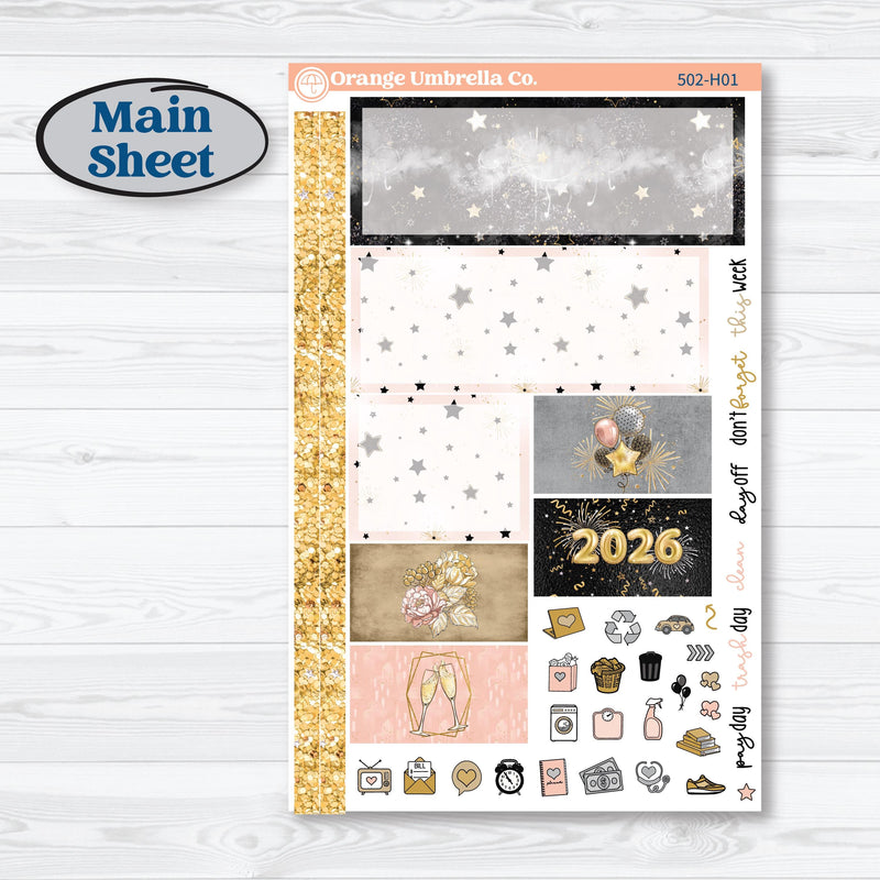 New Year’s Day Kit | Plum Vertical Priorities 7x9 Planner Kit Stickers | All That Glitters | KIT-502-H
