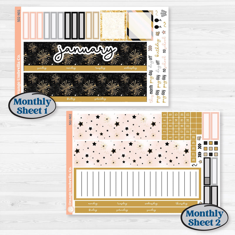 New Year’s Day Kit | 7x9 Erin Condren Life Planner Monthly & Dashboard Sticker Kit | All That Glitters | KIT-502-N