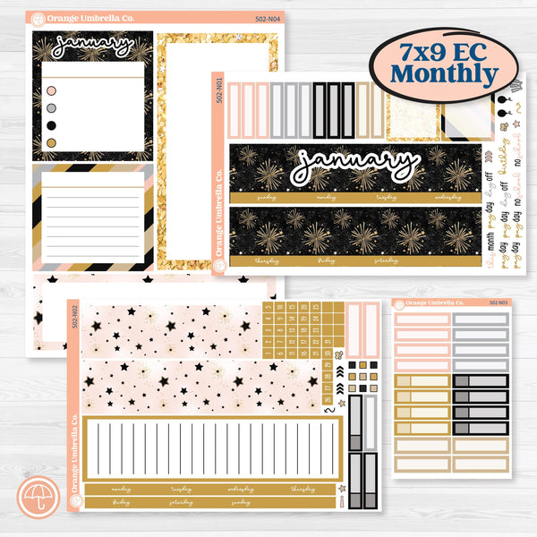 New Year’s Day Kit | 7x9 Erin Condren Life Planner Monthly & Dashboard Sticker Kit | All That Glitters | KIT-502-N