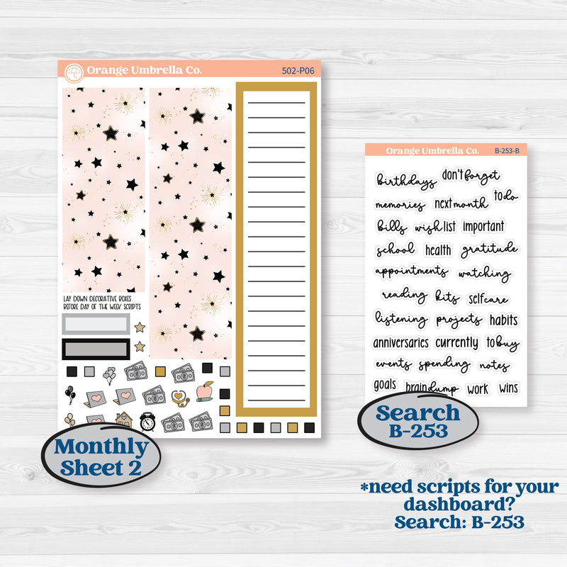 New Year’s Day Kit | A5 Plum Monthly & Dashboard Planner Kit Stickers | All That Glitters | KIT-502-P