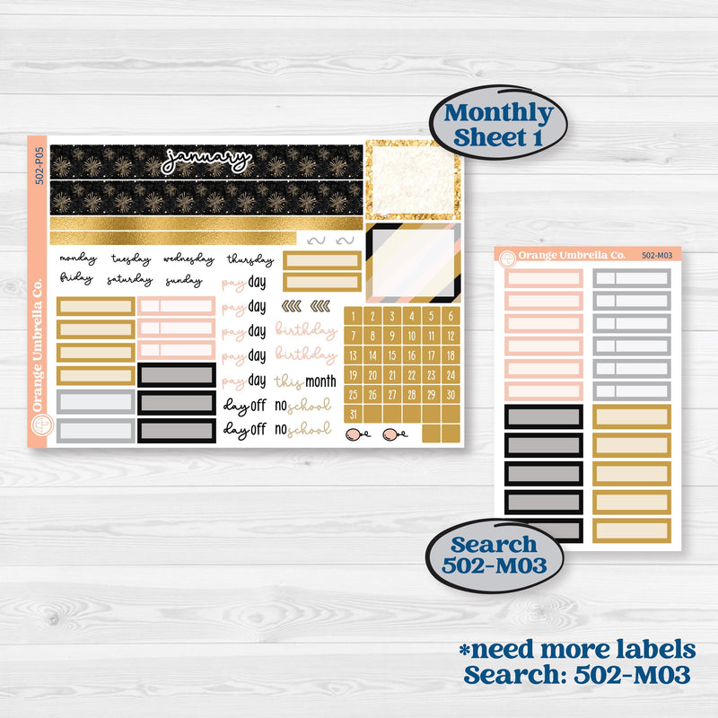 New Year’s Day Kit | A5 Plum Monthly & Dashboard Planner Kit Stickers | All That Glitters | KIT-502-P