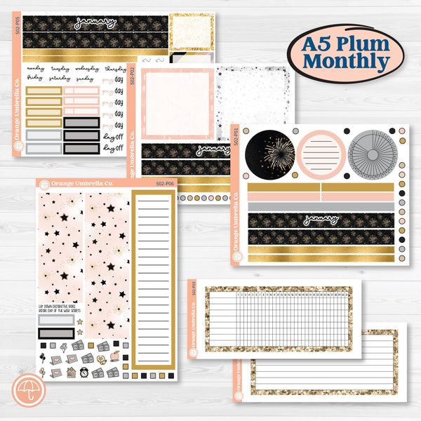 New Year’s Day Kit | A5 Plum Monthly & Dashboard Planner Kit Stickers | All That Glitters | KIT-502-P