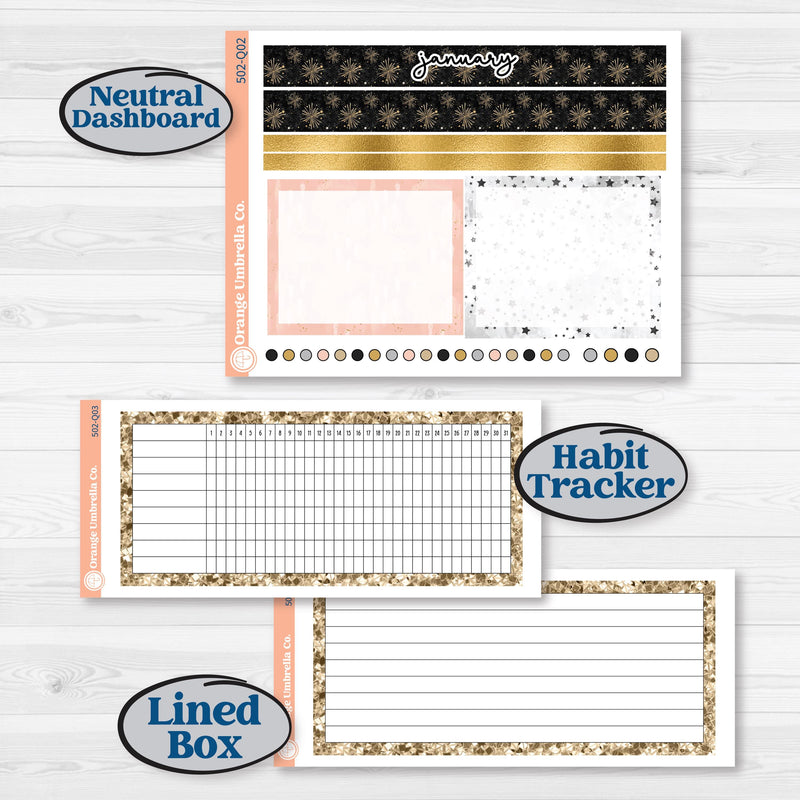 New Year’s Day Kit | 7x9 Plum Monthly & Dashboard Planner Kit Stickers | All That Glitters | KIT-502-Q