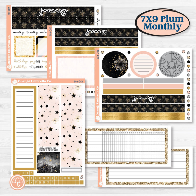 New Year’s Day Kit | 7x9 Plum Monthly & Dashboard Planner Kit Stickers | All That Glitters | KIT-502-Q