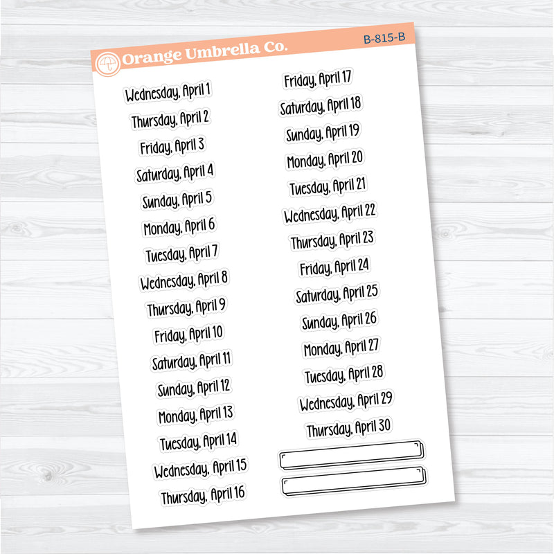 2026 Dates of the Month Planner Stickers | F18 Print | January–June | B-812–817-B