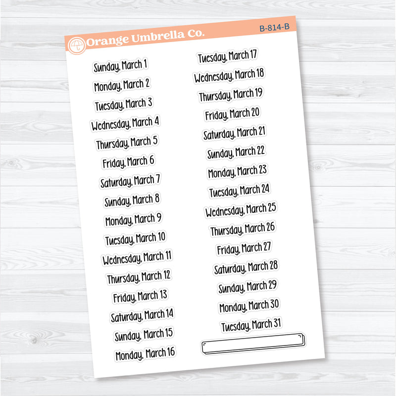 2026 Dates of the Month Planner Stickers | F18 Print | January–June | B-812–817-B