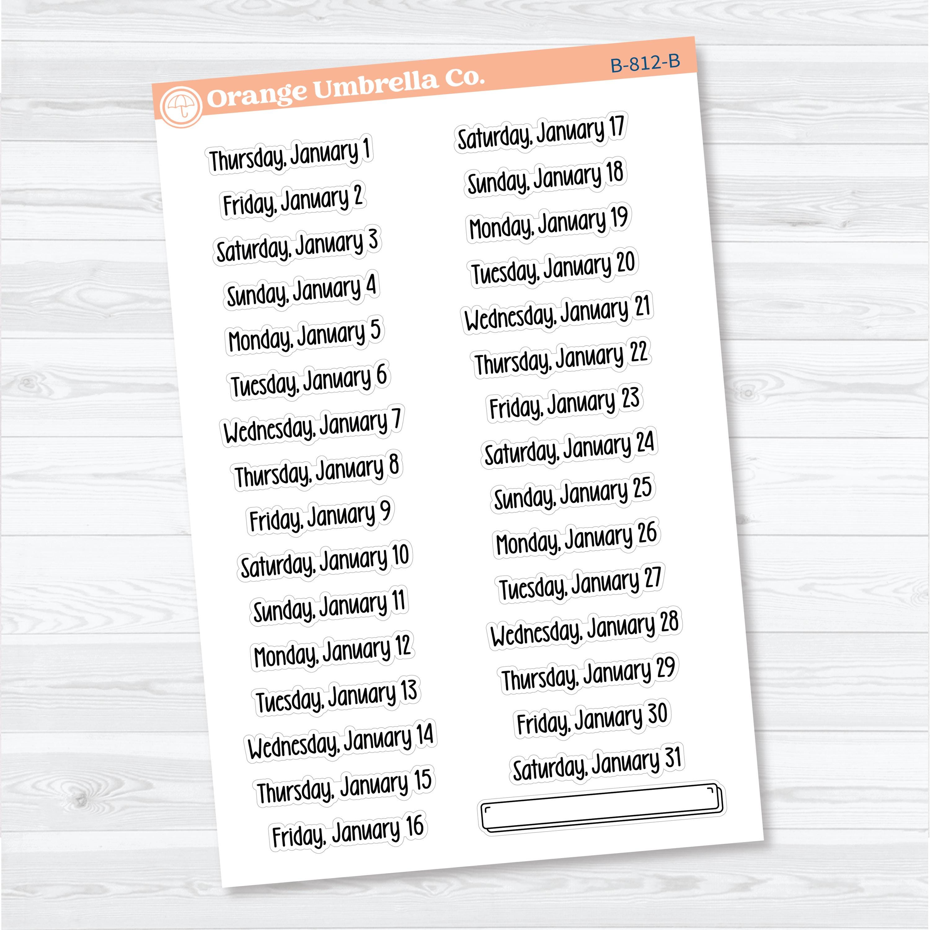 2026 Dates of the Month Planner Stickers | F18 Print | January–June | B-812–817-B
