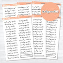 2026 monthly date stickers in F18 script for planners and journals, white matte sheets January through June by Orange Umbrella Co.