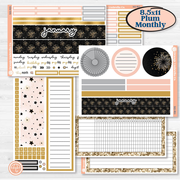 New Year’s Day Kit | 8.5x11 Plum Monthly & Dashboard Planner Kit Stickers | All That Glitters | KIT-502-R