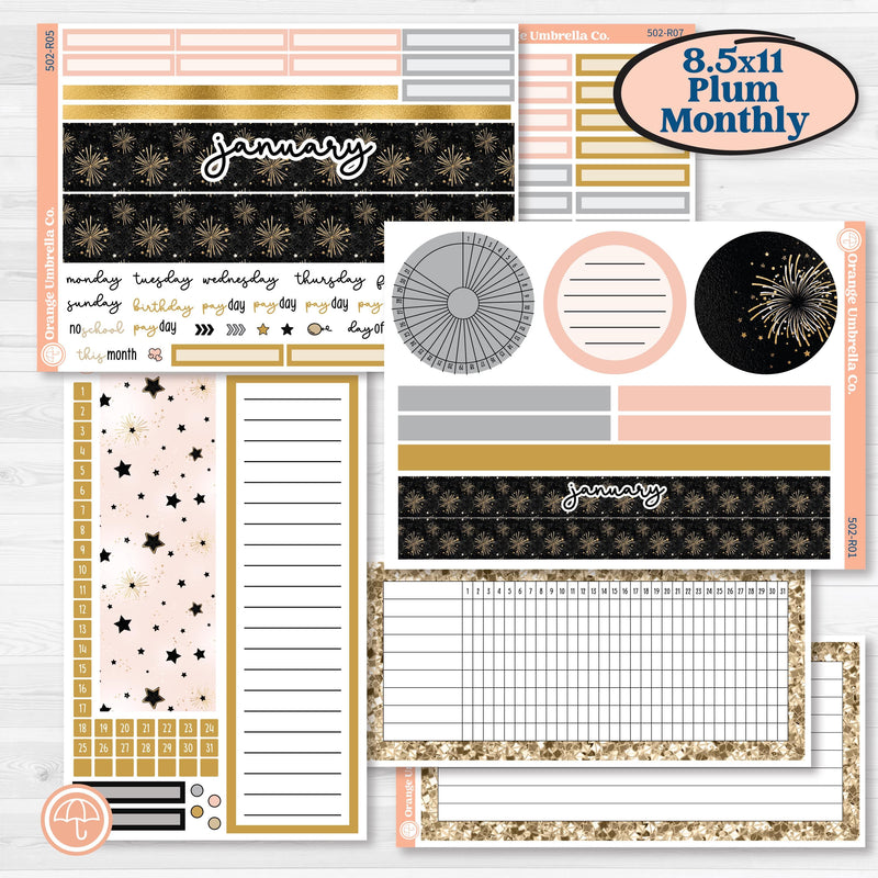 New Year’s Day Kit | 8.5x11 Plum Monthly & Dashboard Planner Kit Stickers | All That Glitters | KIT-502-R