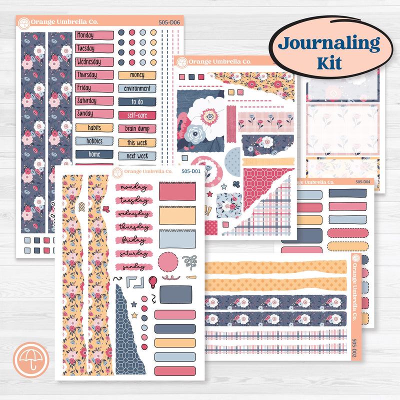 Cheerful Floral Kit | Journaling or Scrapbooking Kit | Creative Junk Journal Planner Stickers | Beatriz | KIT-505-D