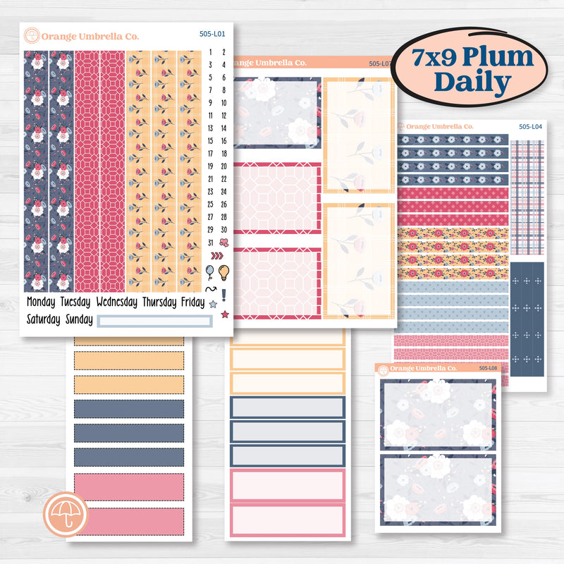 Cheerful Floral Kit | 7x9 Plum Daily Planner Kit Stickers | Beatriz | KIT-505-L
