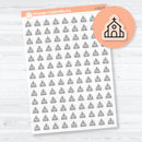 Clear matte church icon planner stickers in assorted colors, transparent sheet for faith journaling or Sunday planning.