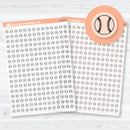 Clear matte micro baseball icon planner stickers, transparent sheet with small sports icons for planners, journals, or team tracking.