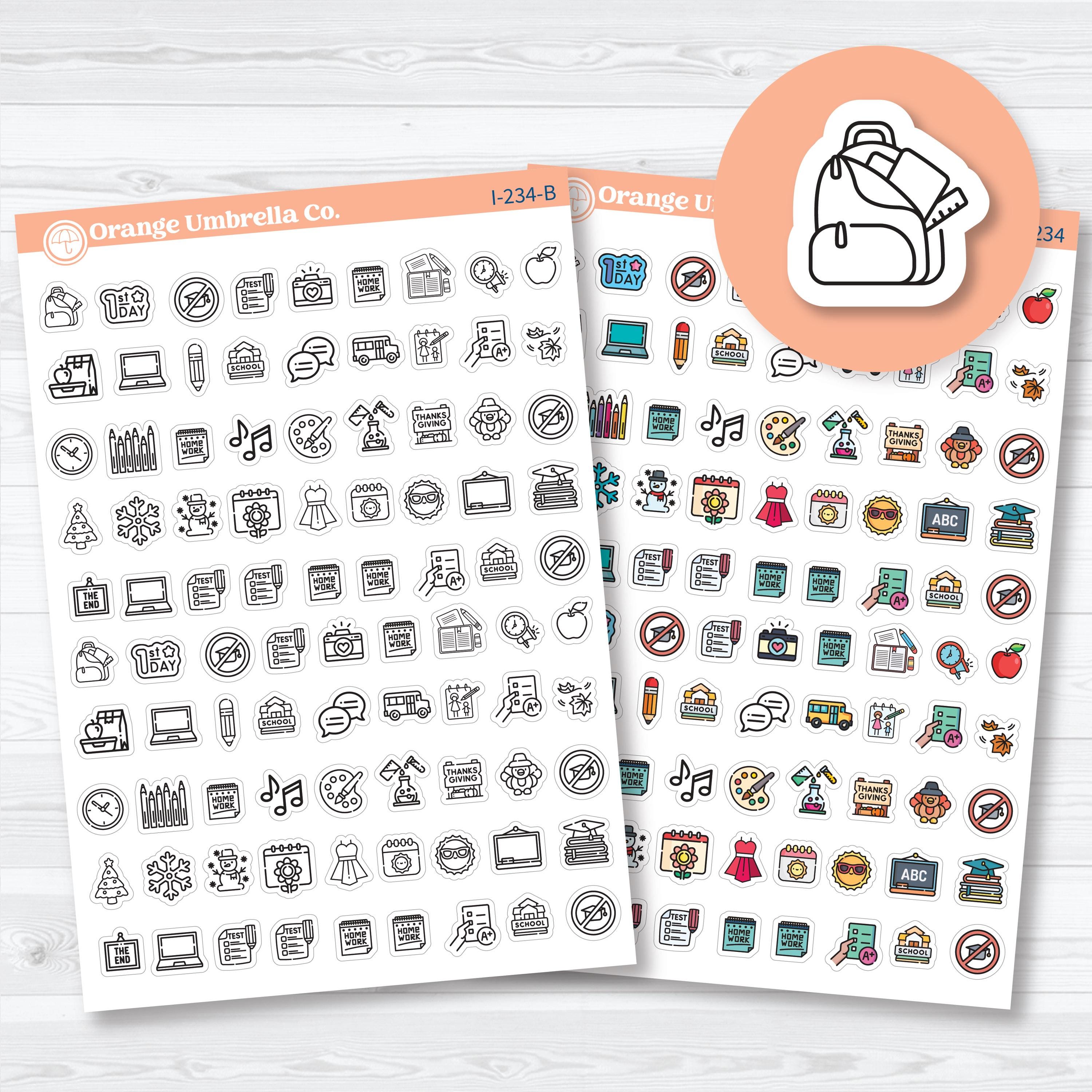 School event themed icon planner stickers