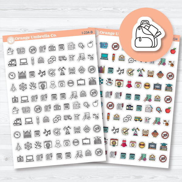School event themed icon planner stickers