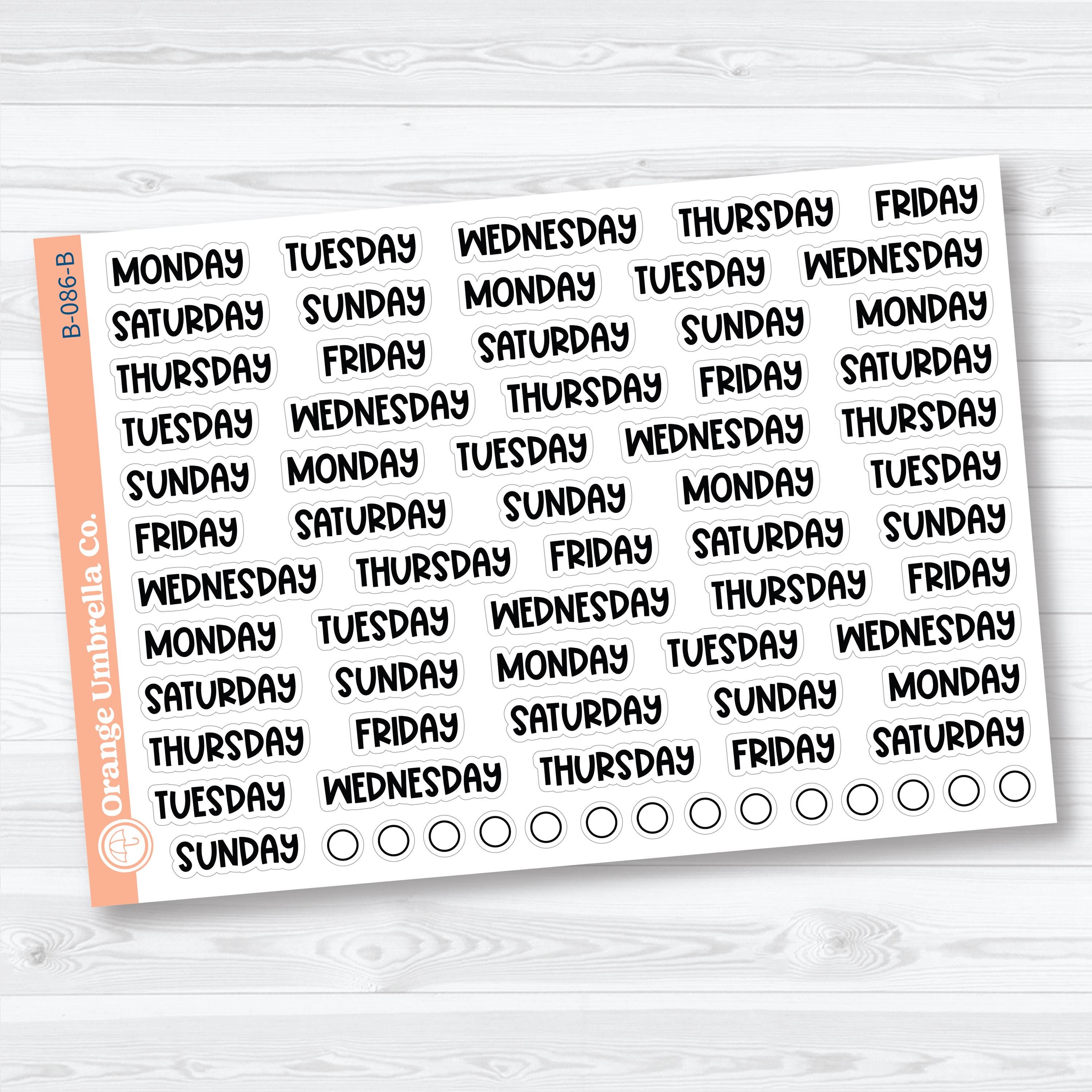 Days of the Week Funky Font Planner Stickers | B-086