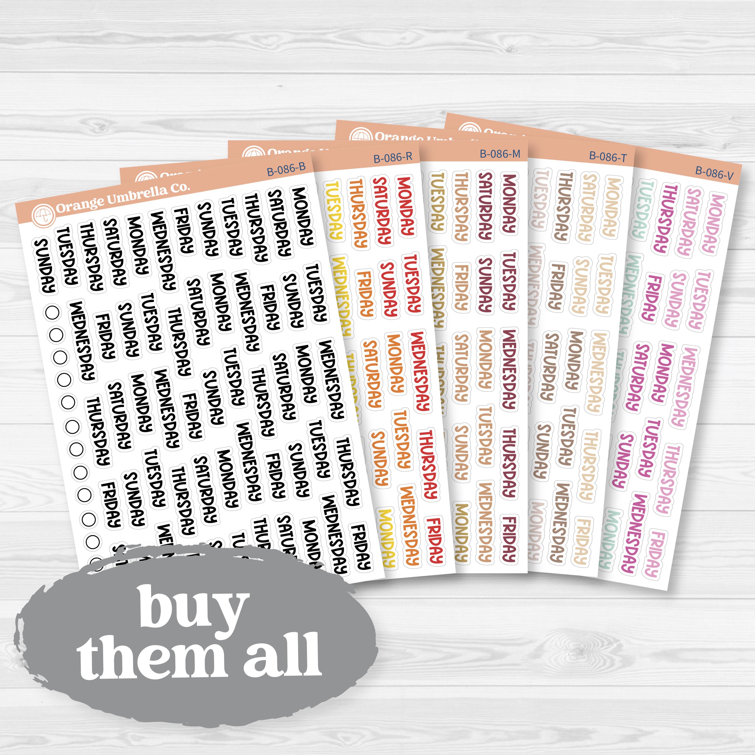 Days of the Week Funky Font Planner Stickers | B-086