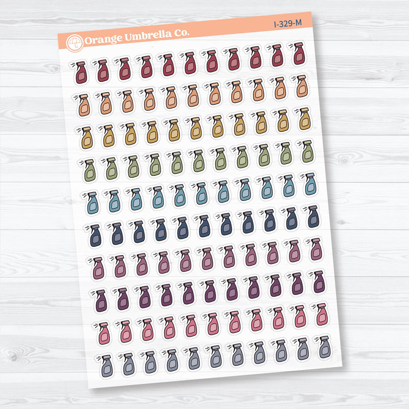 Hand Doodled Spray Bottle Planner Stickers | Clear Matte Cleaning Icons | Chore Labels | I-329-CM