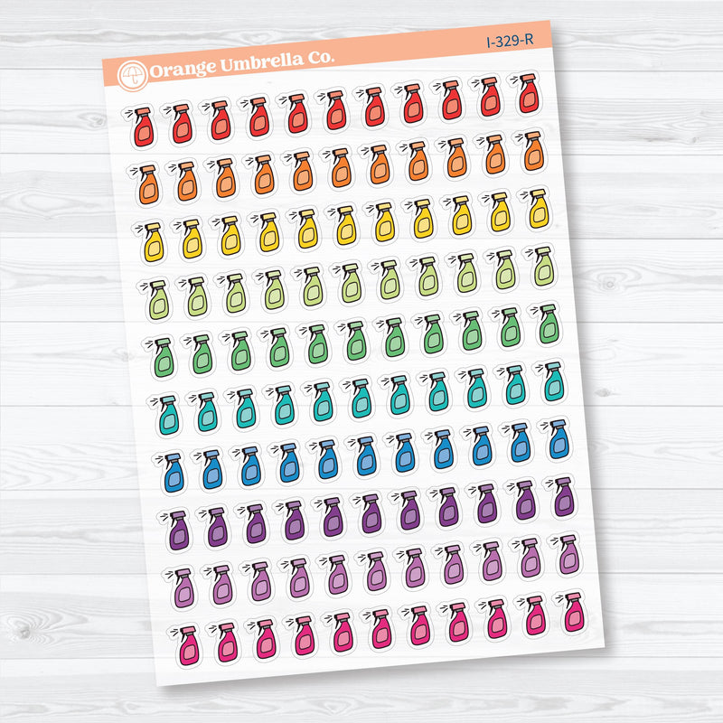 Hand Doodled Spray Bottle Planner Stickers | Clear Matte Cleaning Icons | Chore Labels | I-329-CM