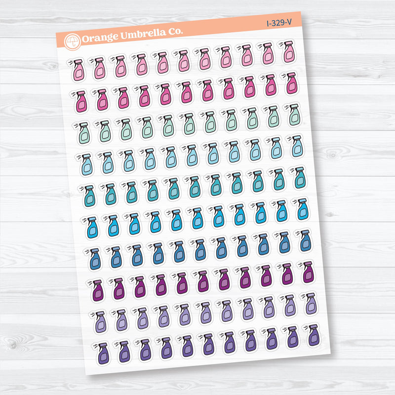 Hand Doodled Spray Bottle Planner Stickers | Clear Matte Cleaning Icons | Chore Labels | I-329-CM