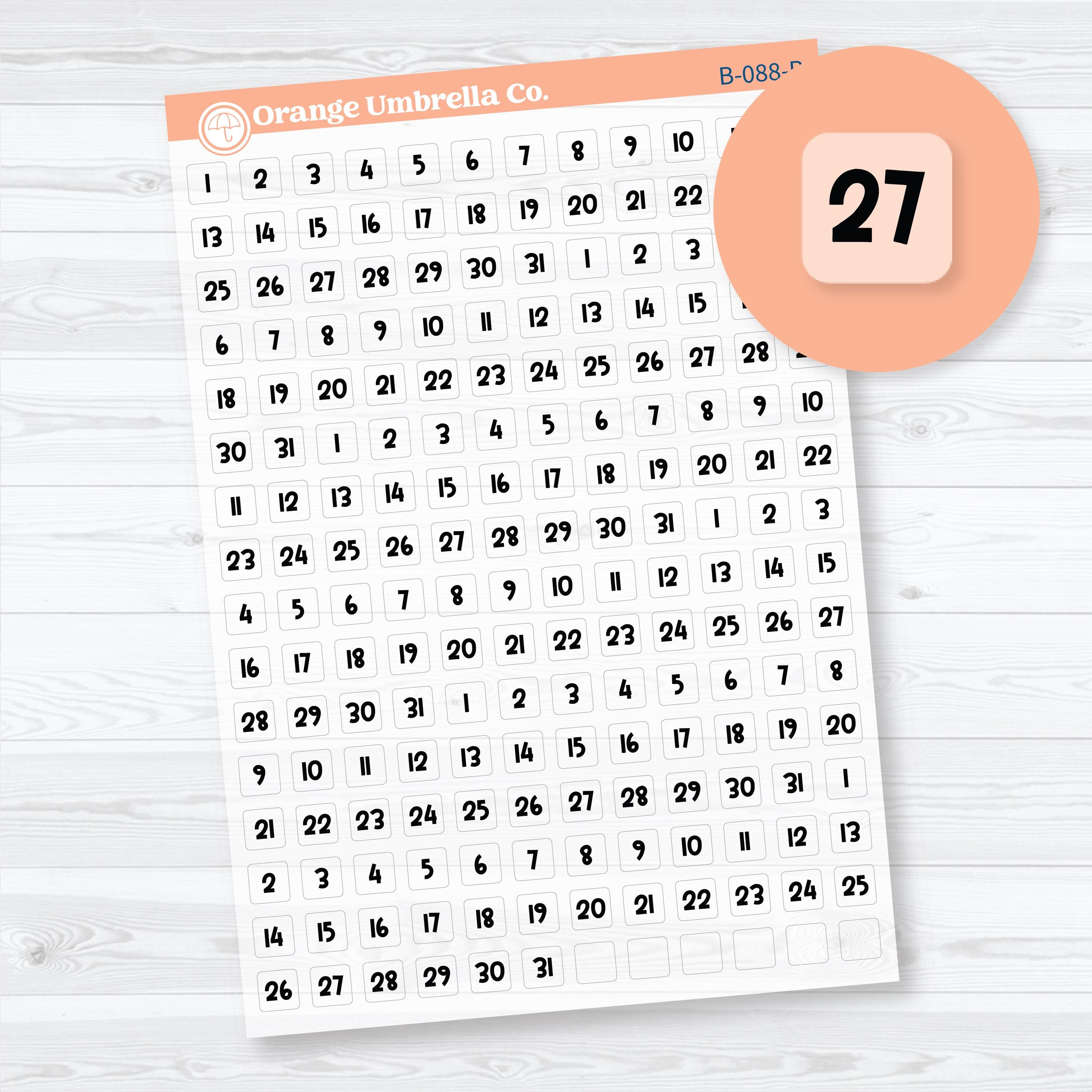 Mini Date Dots Funky Font clear matte planner stickers sheet with transparent number dots by Orange Umbrella Co