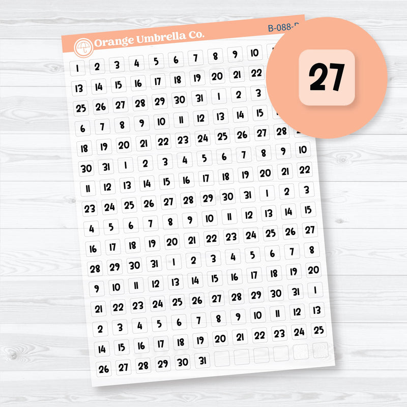 Mini Date Dots Funky Font clear matte planner stickers sheet with transparent number dots by Orange Umbrella Co