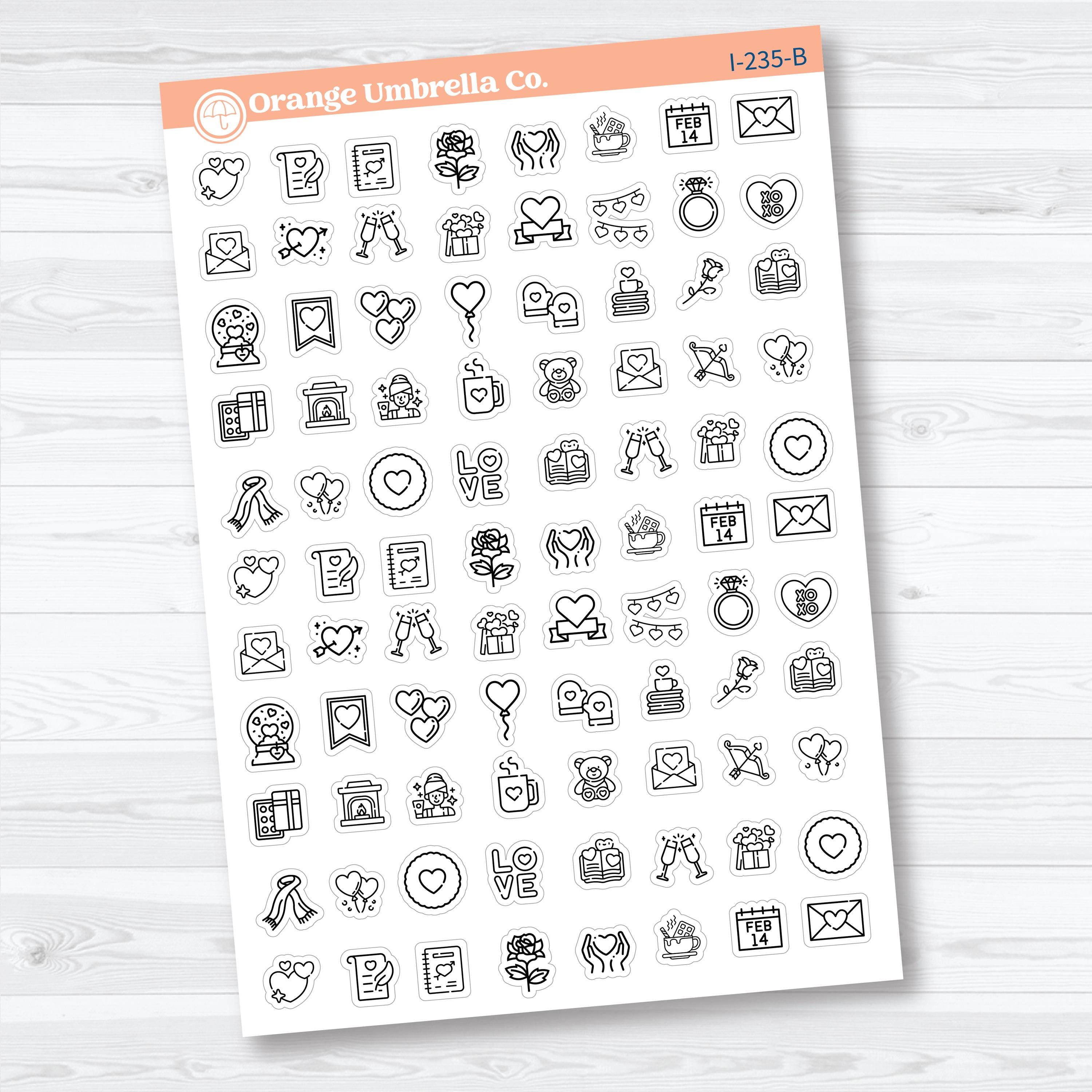 February and Valentine's Day Icon Planner Stickers | Functional Planner Icons | I-235