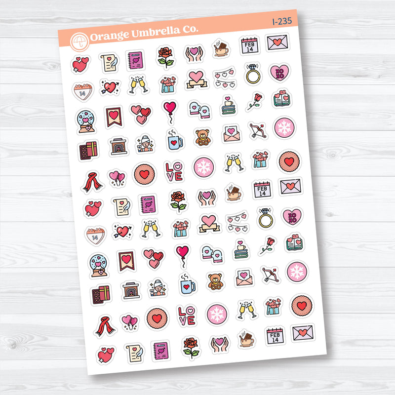 February and Valentine's Day Icon Planner Stickers | Functional Planner Icons | I-235