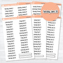 2026 monthly date stickers in F18 print for planners and journals, white matte sheets January through June by Orange Umbrella Co.