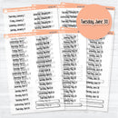 2026 monthly date stickers in F18 print on clear matte permanent sticker paper, January–June sheets by Orange Umbrella Co.