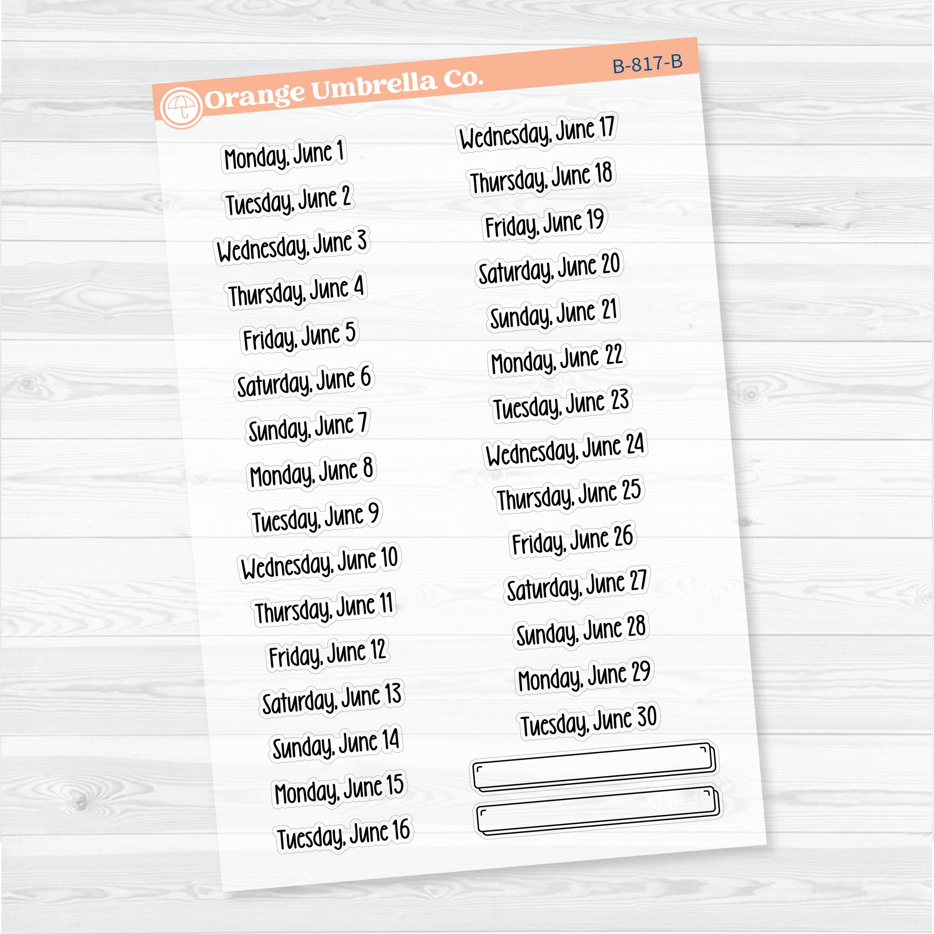 2026 Dates of the Month | F18 Print | Jan–June | B-812–817-BCM
