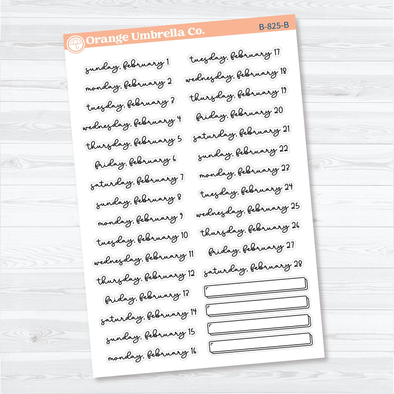 2026 Dates of the Month Planner Stickers | F18 Script | January–June | B-824–829-B