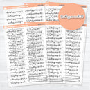 2026 monthly date stickers in F18 script on clear matte permanent sticker paper, January–June sheets by Orange Umbrella Co.