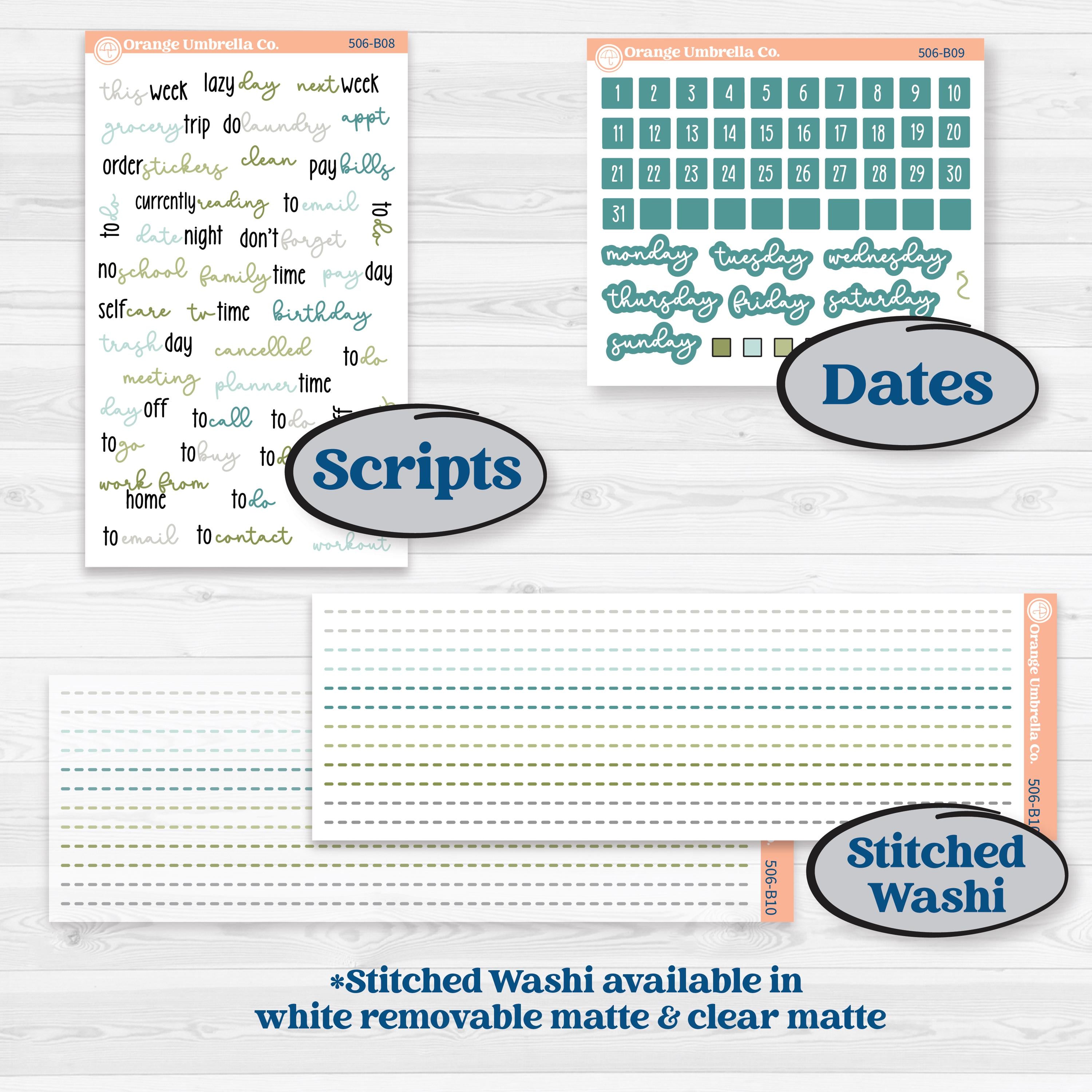 Soft Blue Florals Kit | Weekly Add-On Planner Kit Stickers | Blue Flora | KIT-506-B