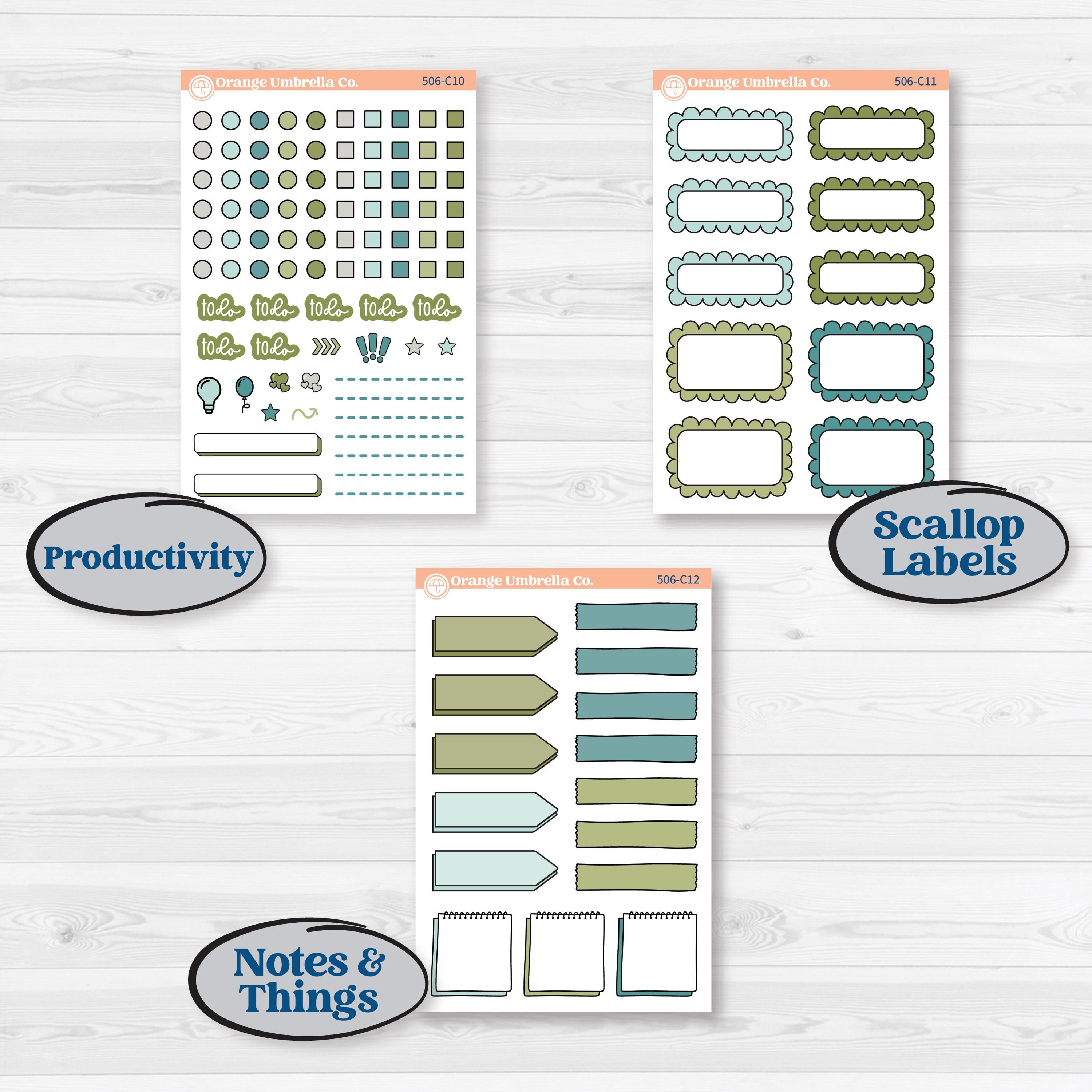 Soft Blue Florals Kit | Weekly Add-On Labels Planner Kit Stickers | Blue Flora | KIT-506-C