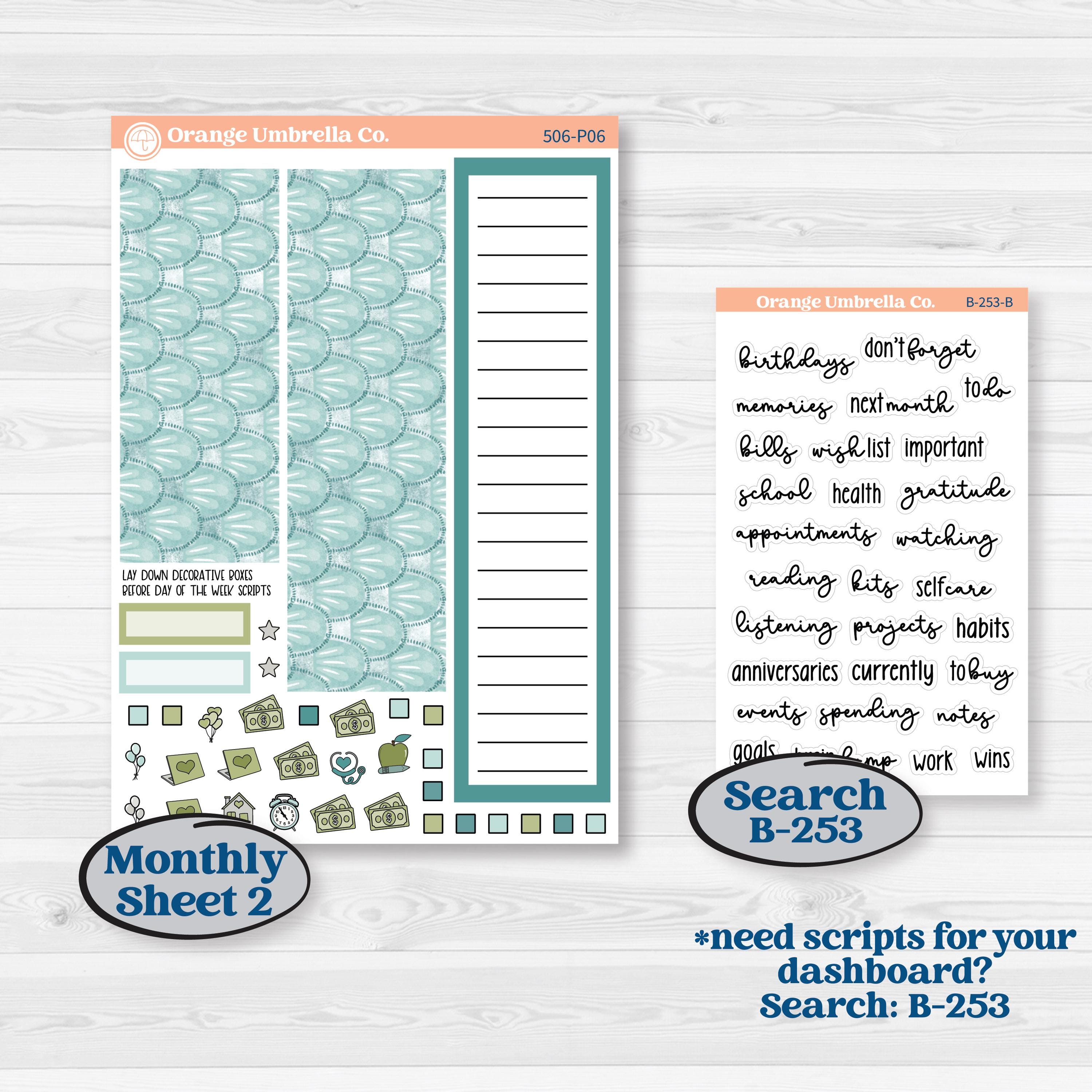 Soft Blue Florals Kit | A5 Plum Monthly & Dashboard Planner Kit Stickers | Blue Flora | KIT-506-P