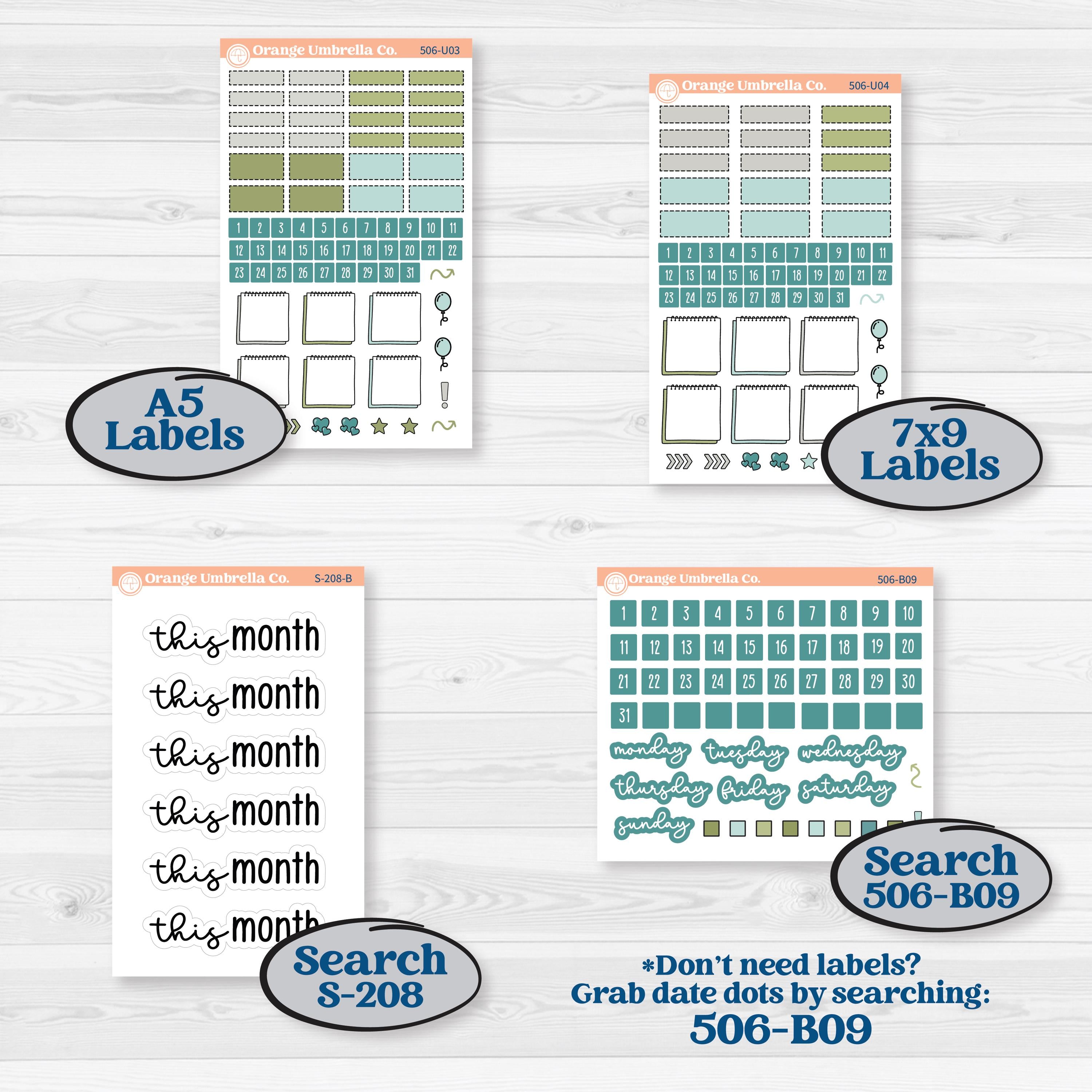 Soft Blue Florals | A5 or 7x9 Create Your Own Monthly or Dashboard Universal | Monthly & Reading Log Sticker Kit | Blue Flora | KIT-506-U