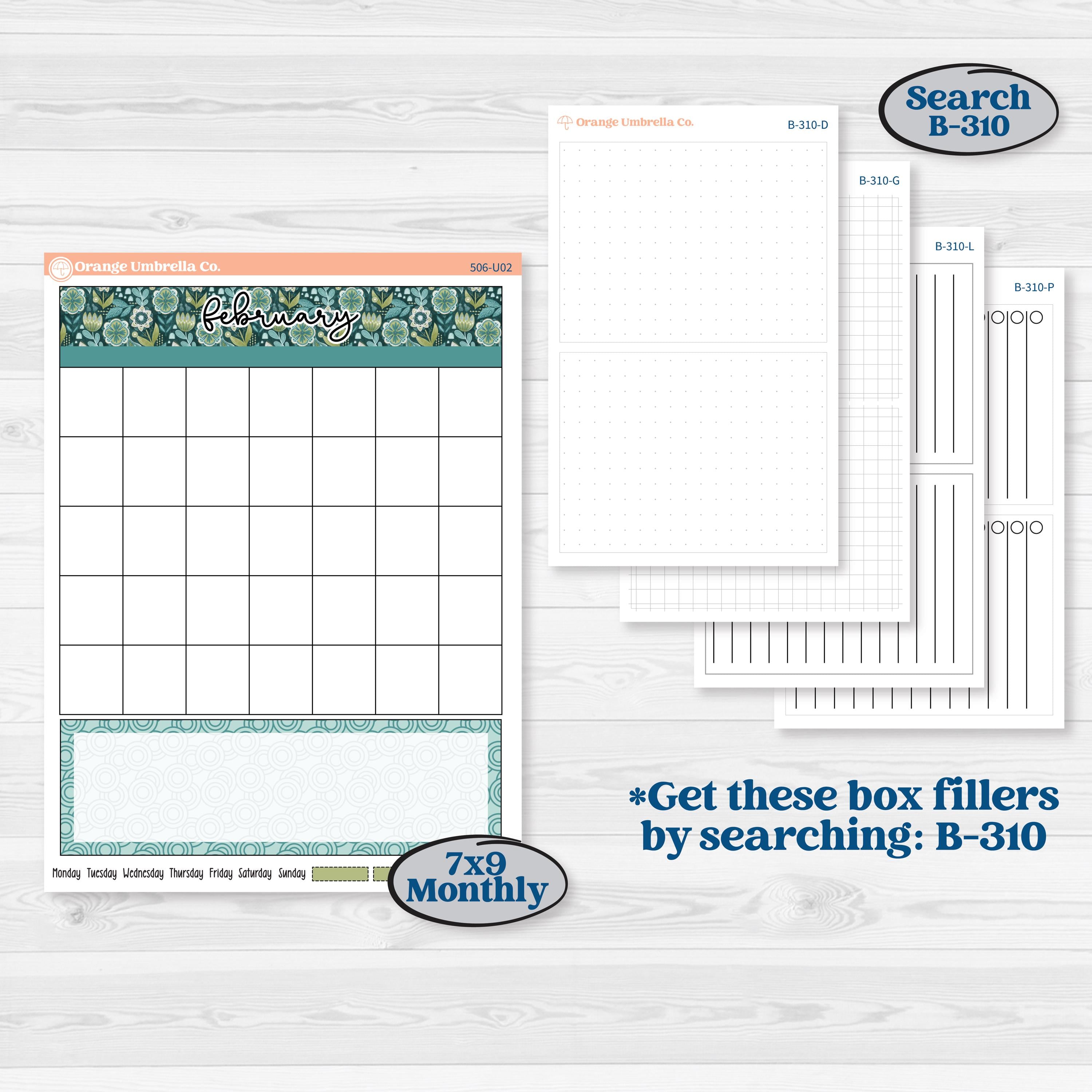 Soft Blue Florals | A5 or 7x9 Create Your Own Monthly or Dashboard Universal | Monthly & Reading Log Sticker Kit | Blue Flora | KIT-506-U
