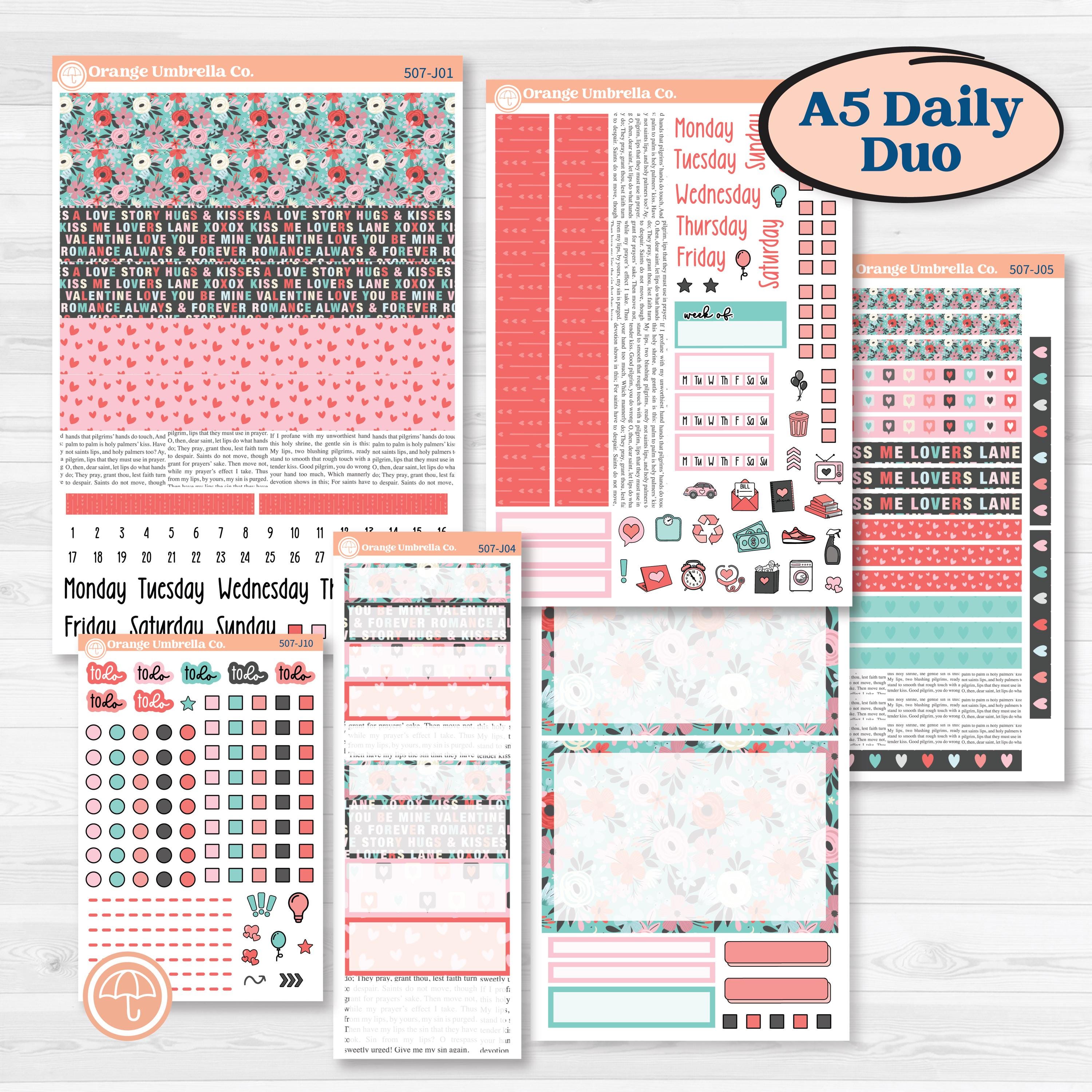 Sweet Valentine Florals | A5 Daily Duo Planner Kit Stickers | Call Me Sweetheart | KIT-507-J