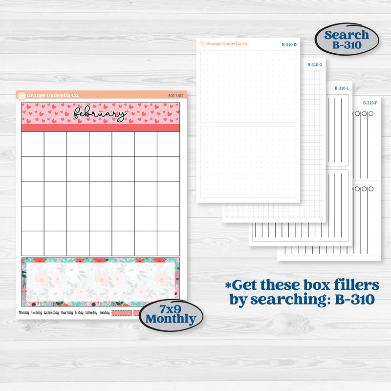Sweet Valentine Florals | A5 & 7x9 Create Your Own Monthly or Dashboard Universal | Reading Log Sticker Kit | Call Me Sweetheart | KIT-507-U