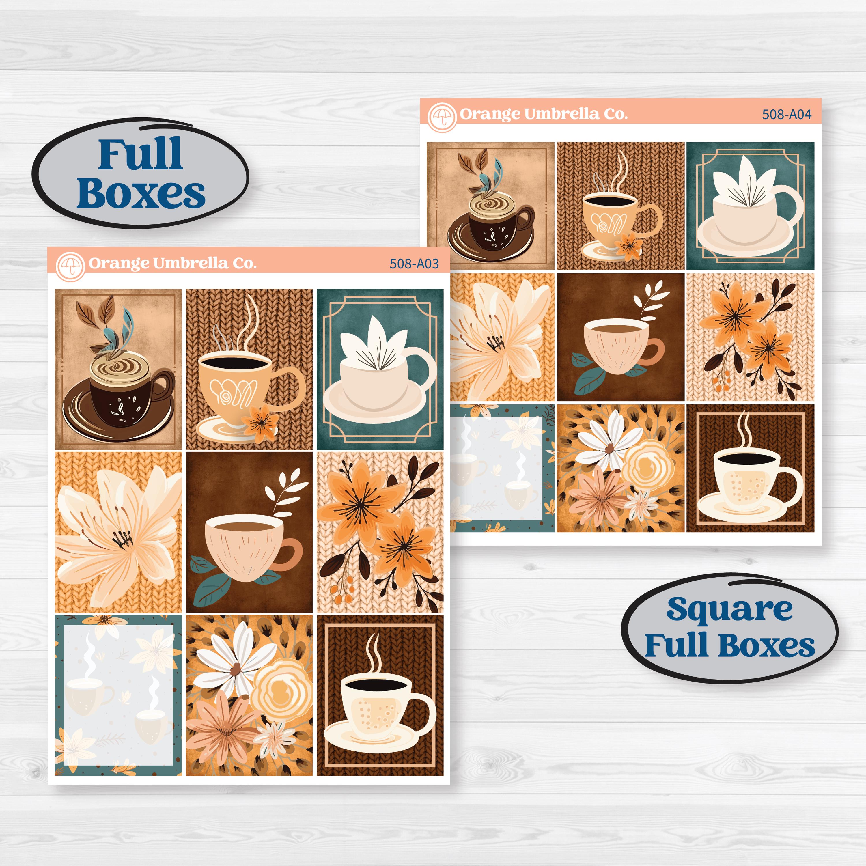 Coffee & Florals Sticker Kit | Weekly Sticker Kit for Vertical Planners like Erin Condren | Mocha | KIT-508-A