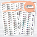 Project event label planner stickers with gear icons on a white matte sticker sheet