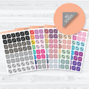 No school mini corner flag planner stickers in assorted colors on a white matte sticker sheet