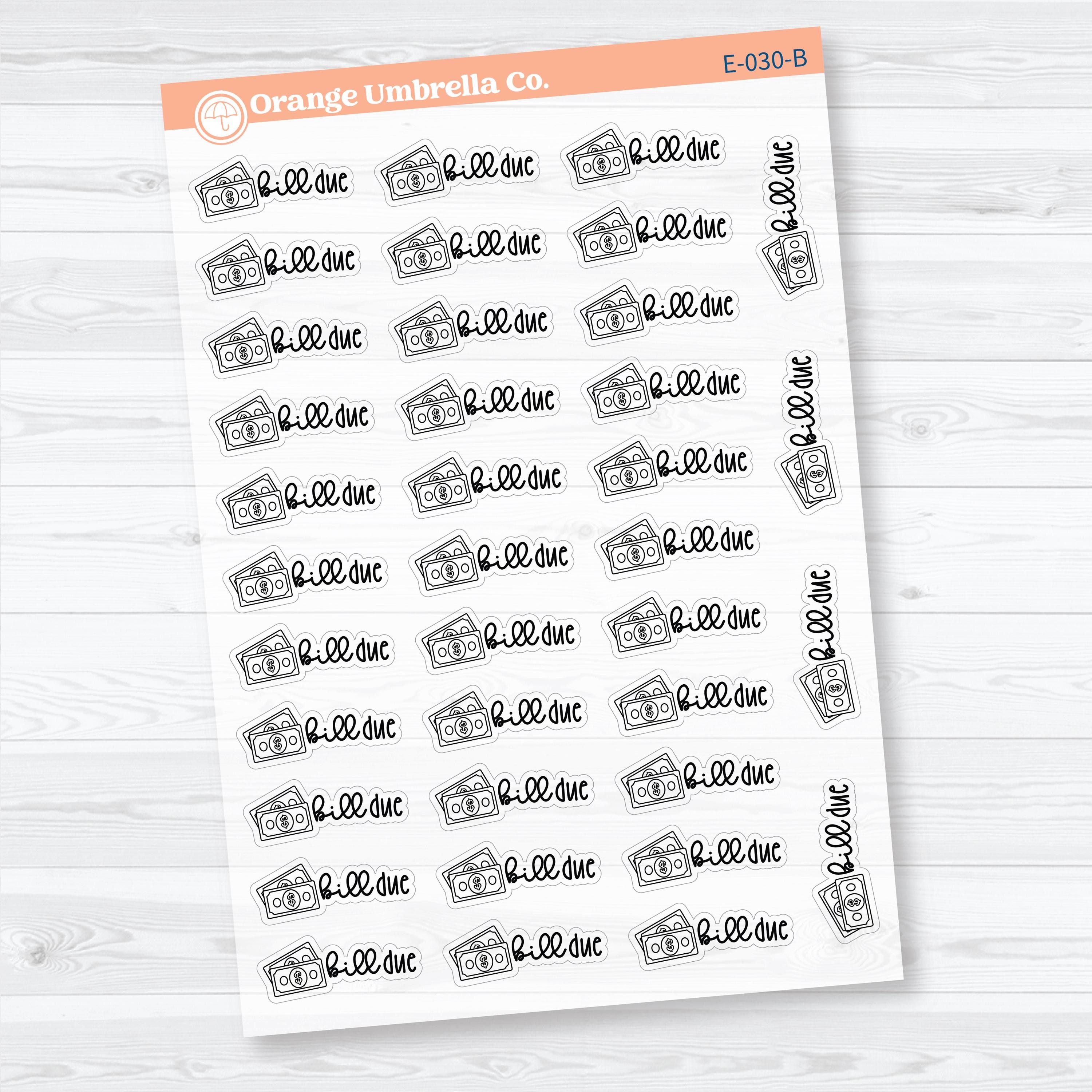 Bill Due F18 Event Labels | Clear Matte Planner Stickers | E-030-CM
